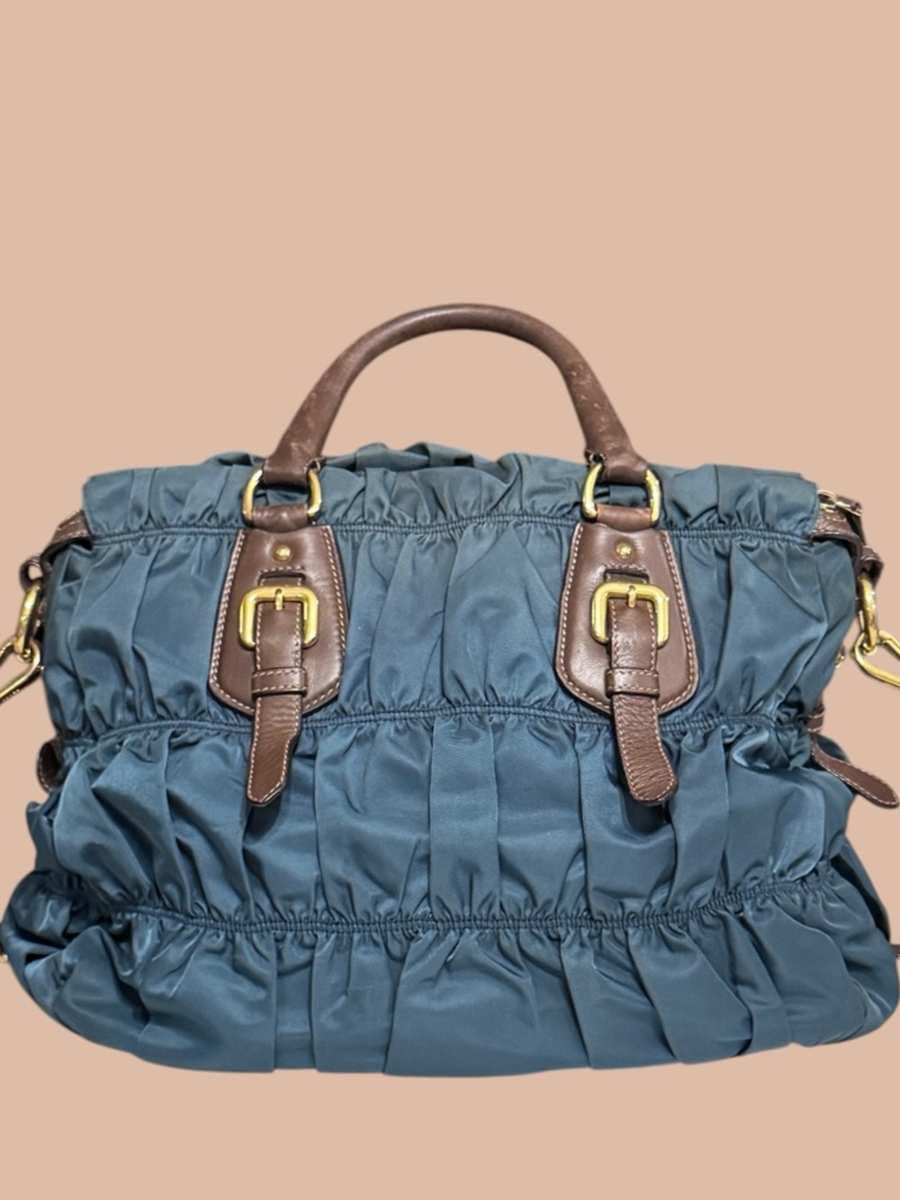 PRADA Gaufre Teal Blue Nylon Boho Leather Bag - Picture 3 of 9